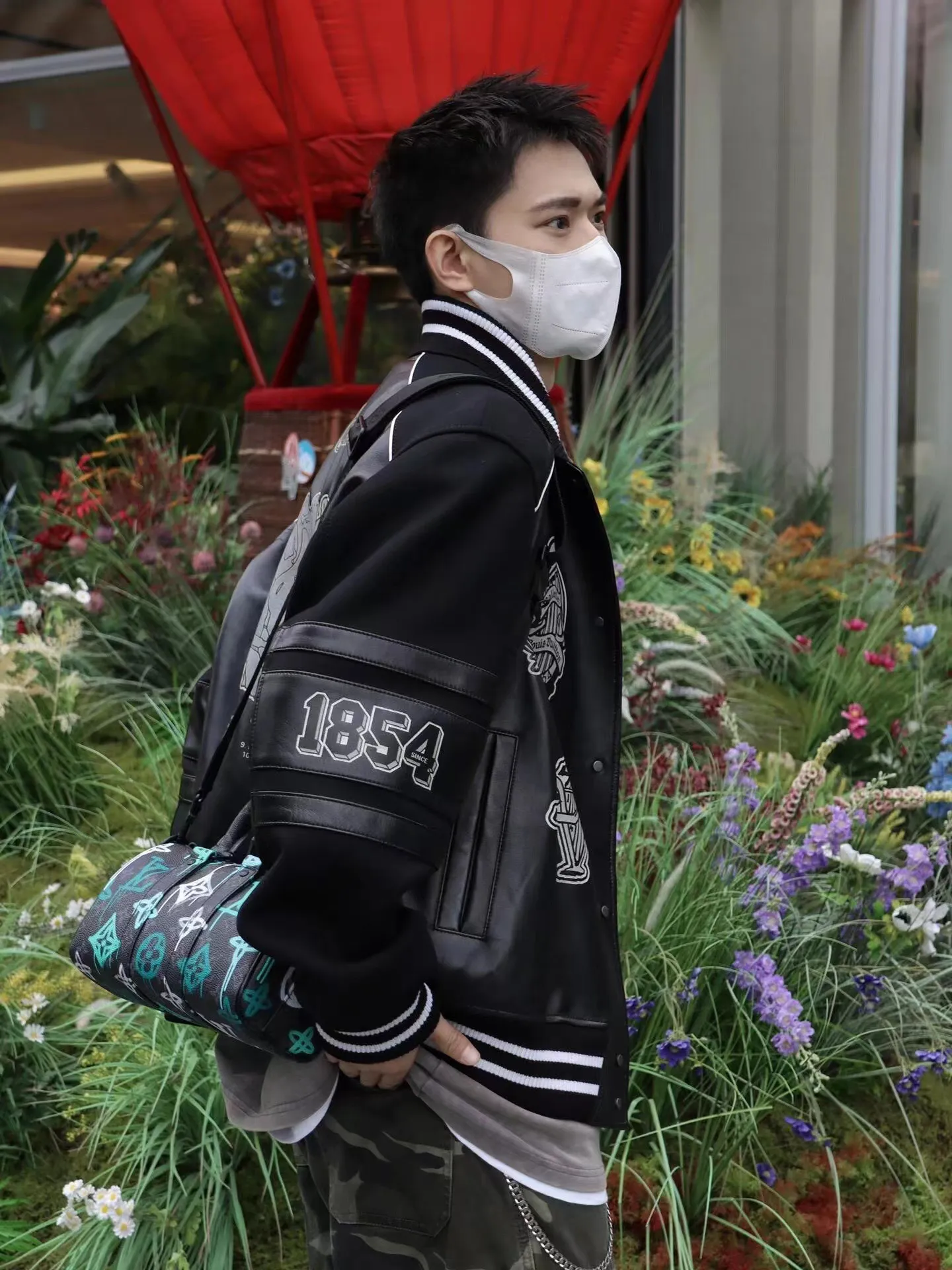 Louis Vuitton/Louis Vuitton 22Fw multi-logo printed leather baseball jacket